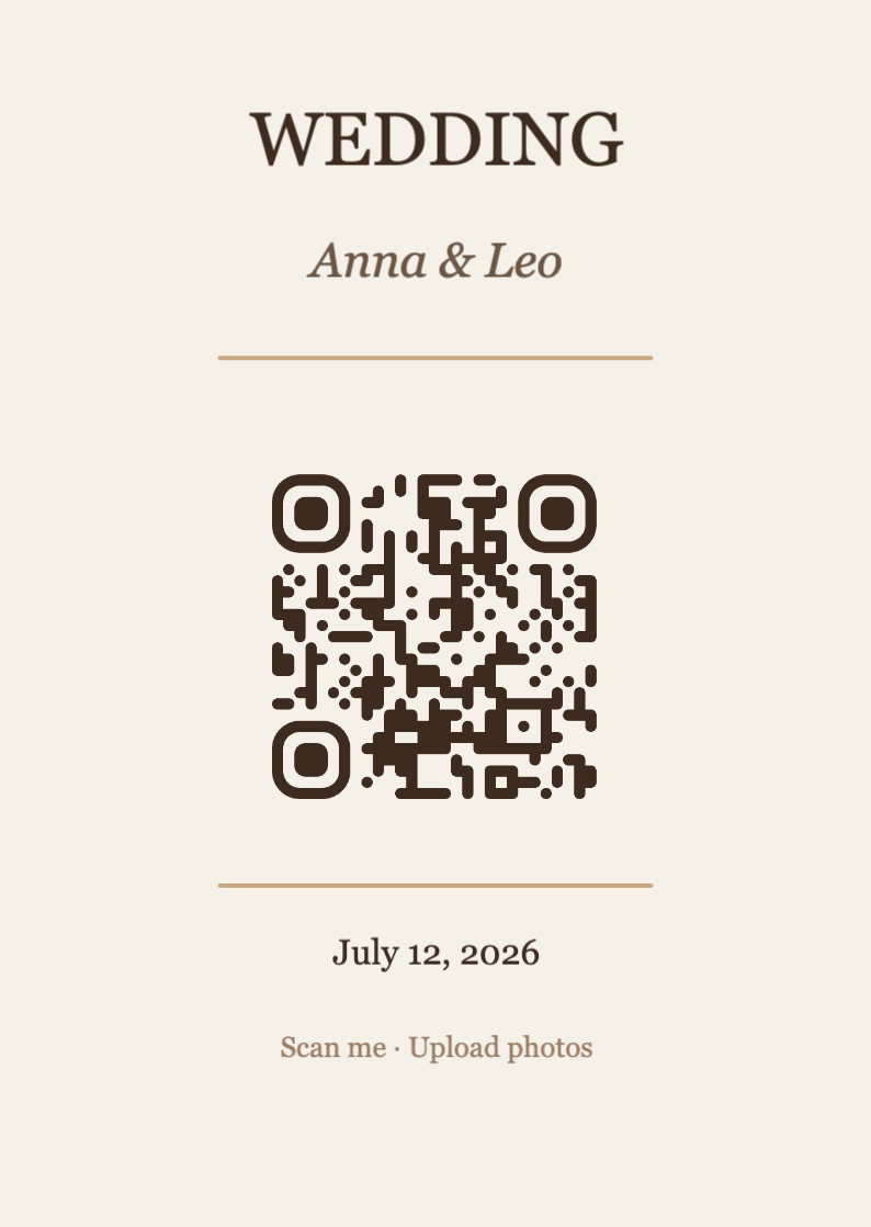 Wedding QR Code Table Card Template – Elegant A6 Portrait