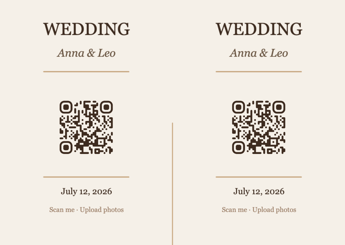 Wedding QR Code Table Card Template – Elegant A6 Landscape
