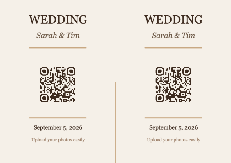 Wedding QR Code Table Card Template – Elegant A7 Landscape