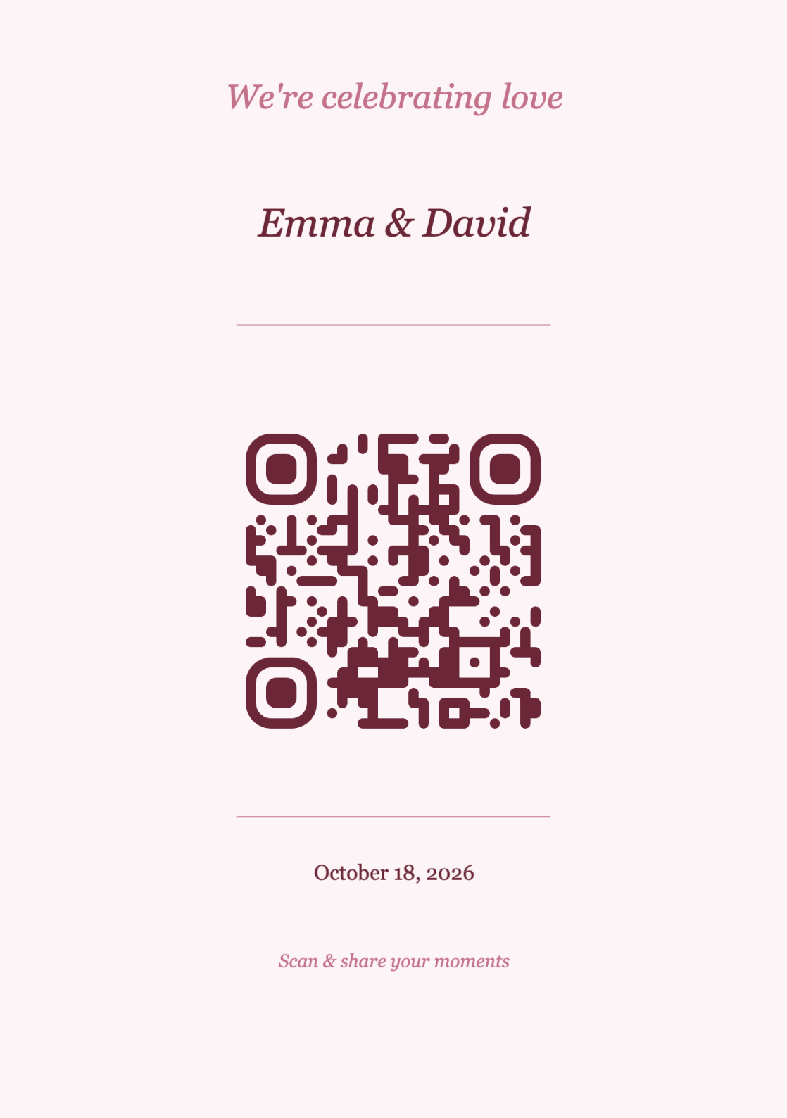 Wedding QR Code Table Card Template – Romantic A5 Portrait