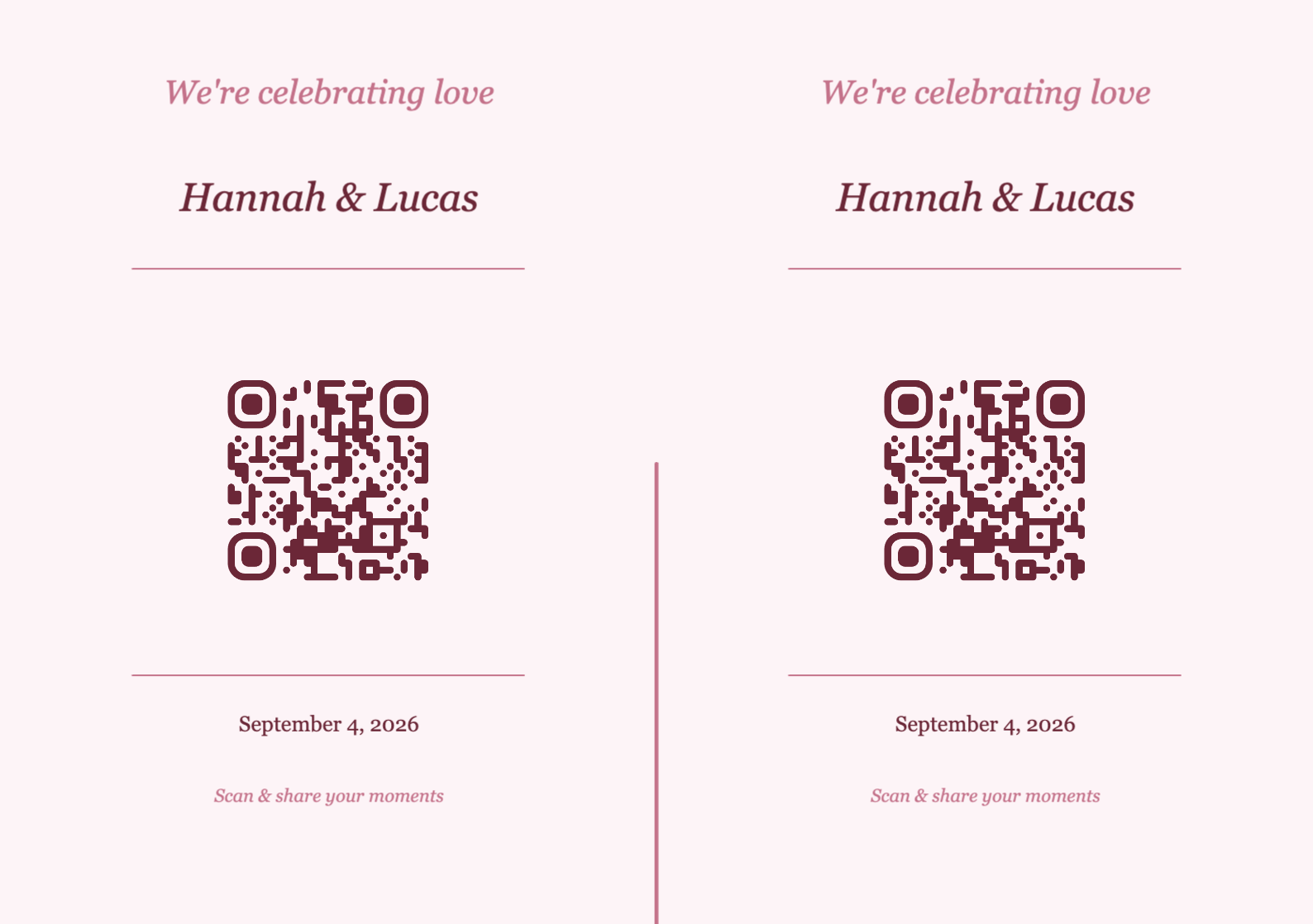 Wedding QR Code Table Card Template – Romantic A5 Landscape