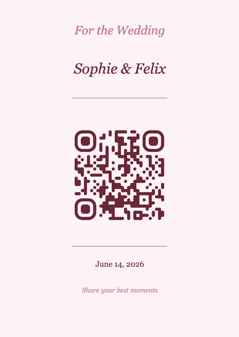 Wedding QR Code Table Card Template – Romantic A6 Portrait