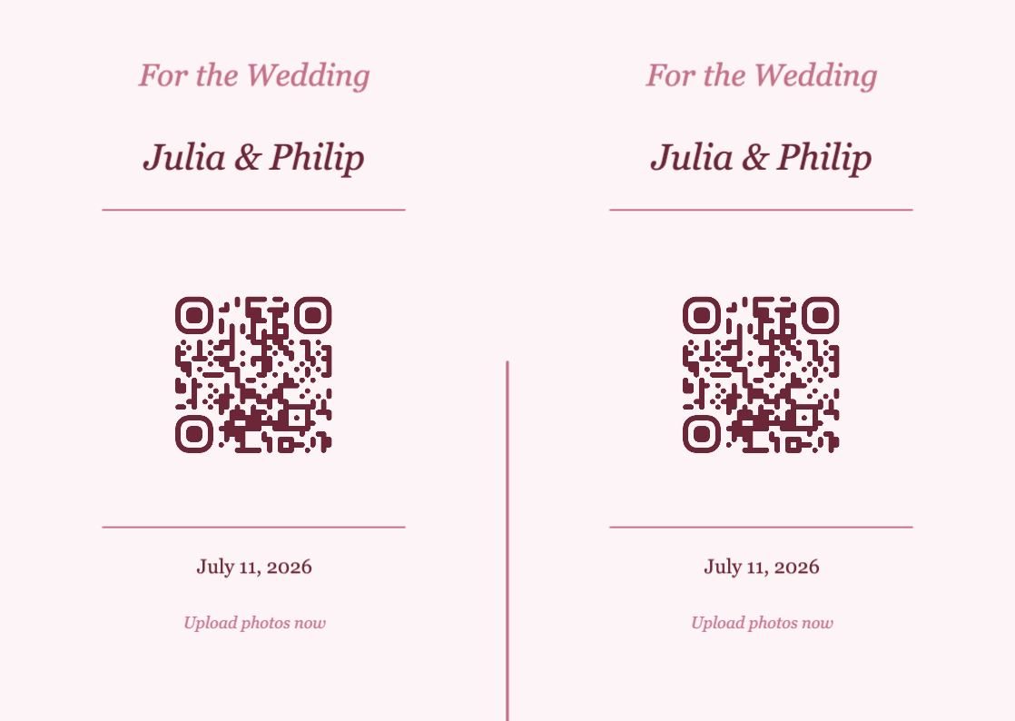 Wedding QR Code Table Card Template – Romantic A6 Landscape