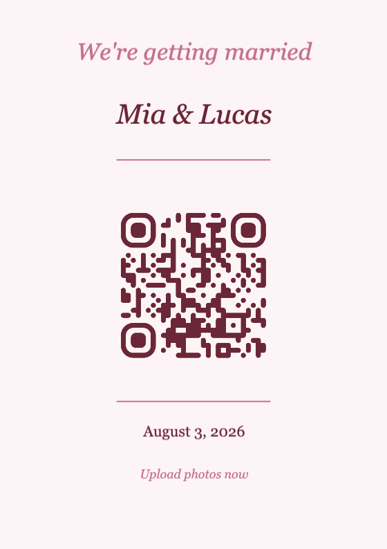Wedding QR Code Table Card Template – Romantic A7 Portrait