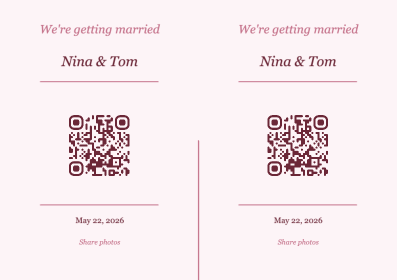 Wedding QR Code Table Card Template – Romantic A7 Landscape