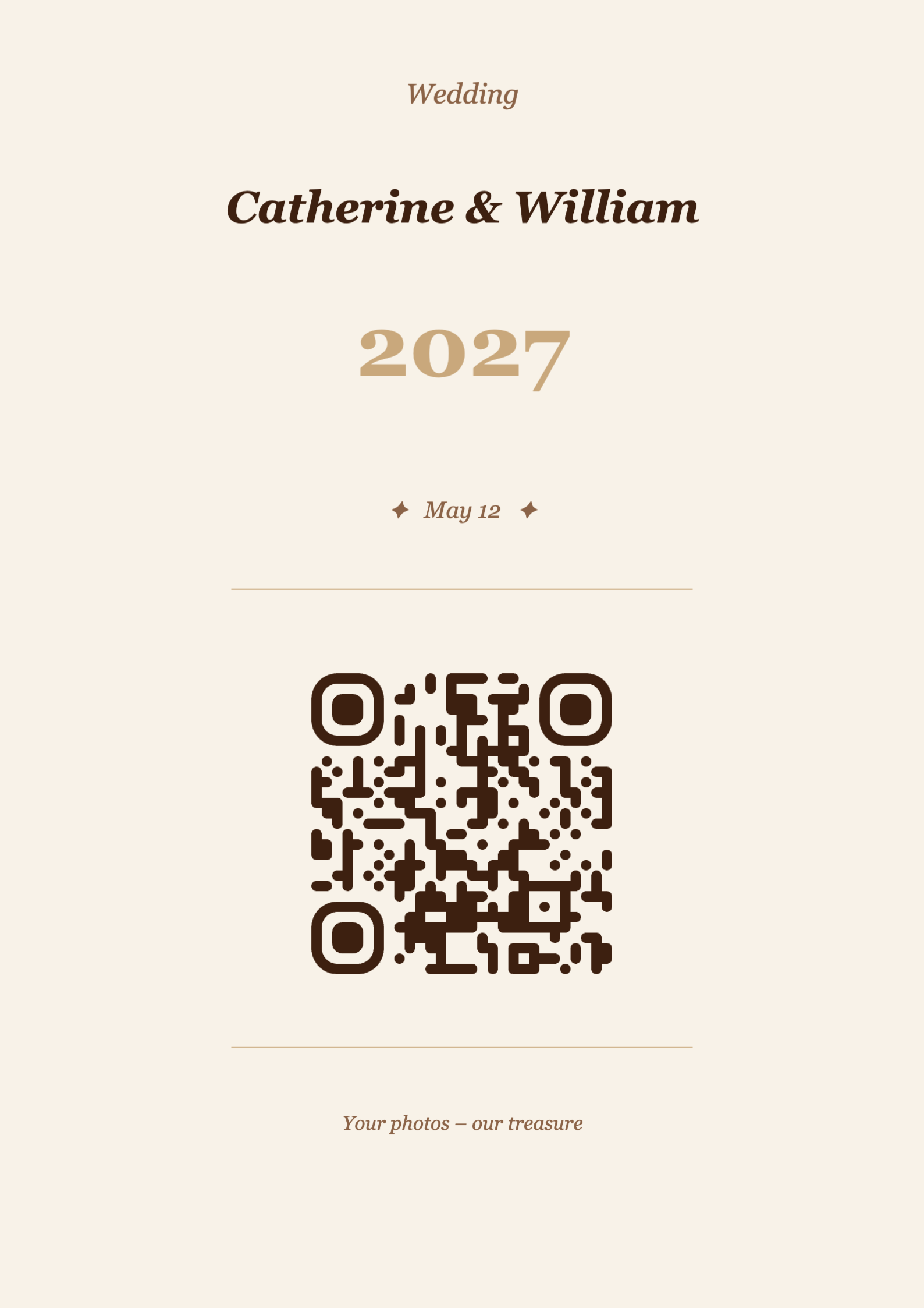 Wedding QR Code Table Card Template – Vintage A4 Portrait