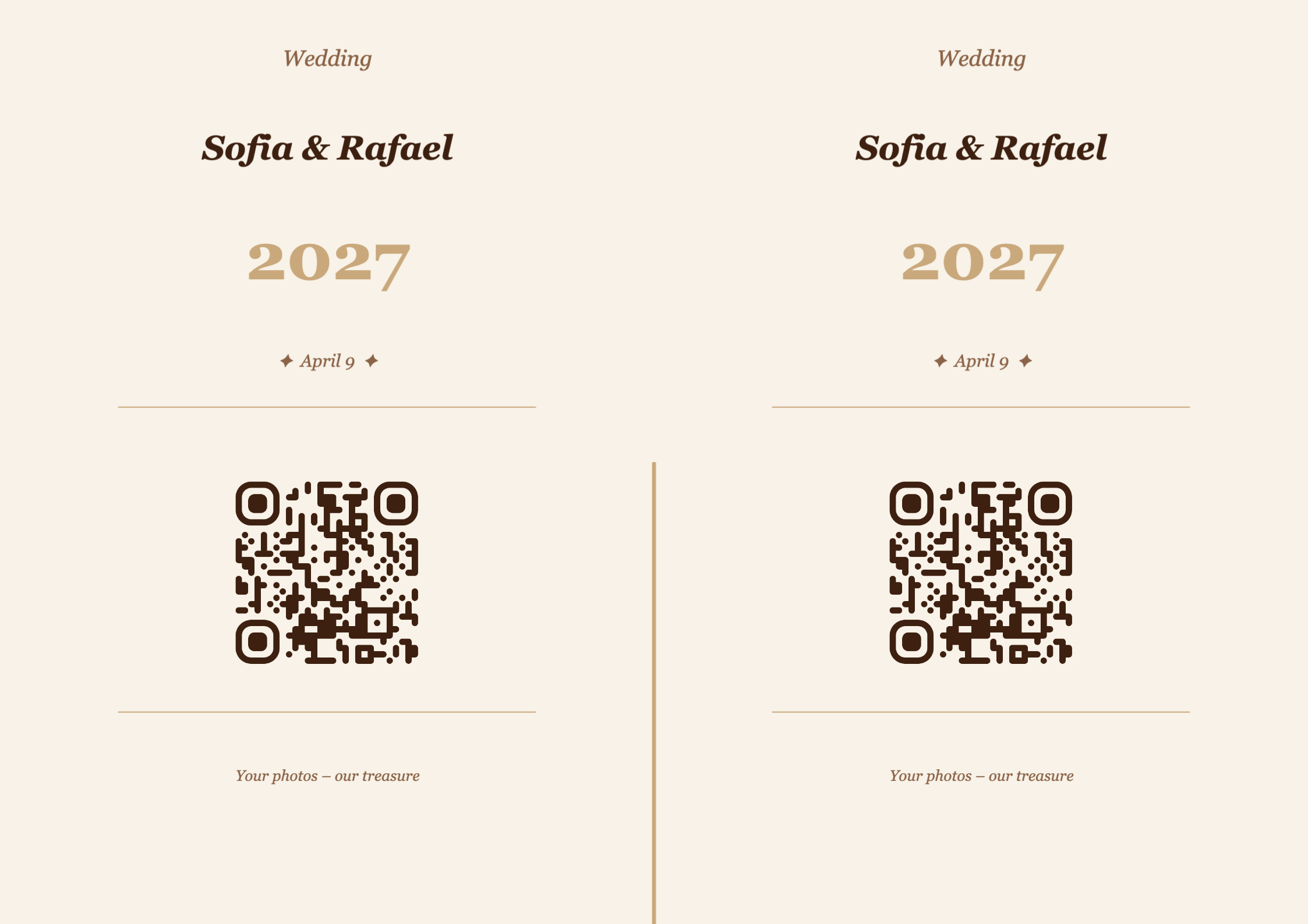 Wedding QR Code Table Card Template – Vintage A4 Landscape