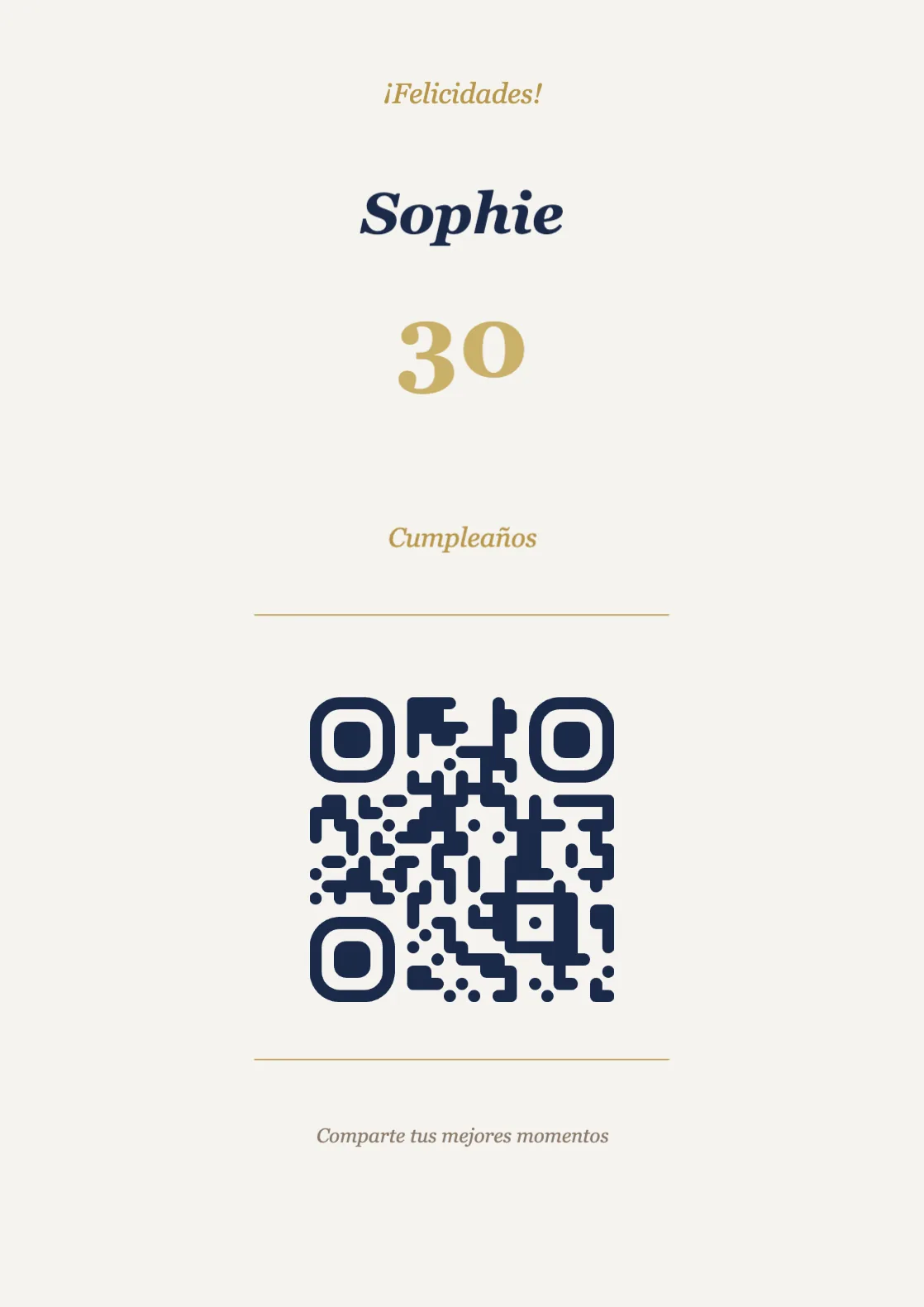 Plantilla de atril con código QR para cumpleaños, Elegante A4 vertical