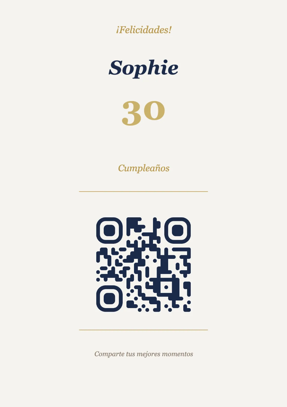 Plantilla de atril con código QR para cumpleaños, Elegante A5 vertical