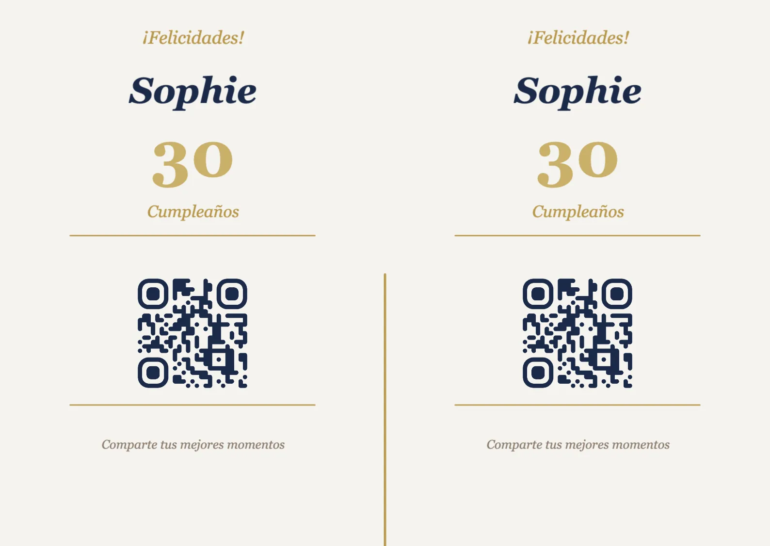 Plantilla de atril con código QR para cumpleaños, Elegante A6 horizontal para plegar
