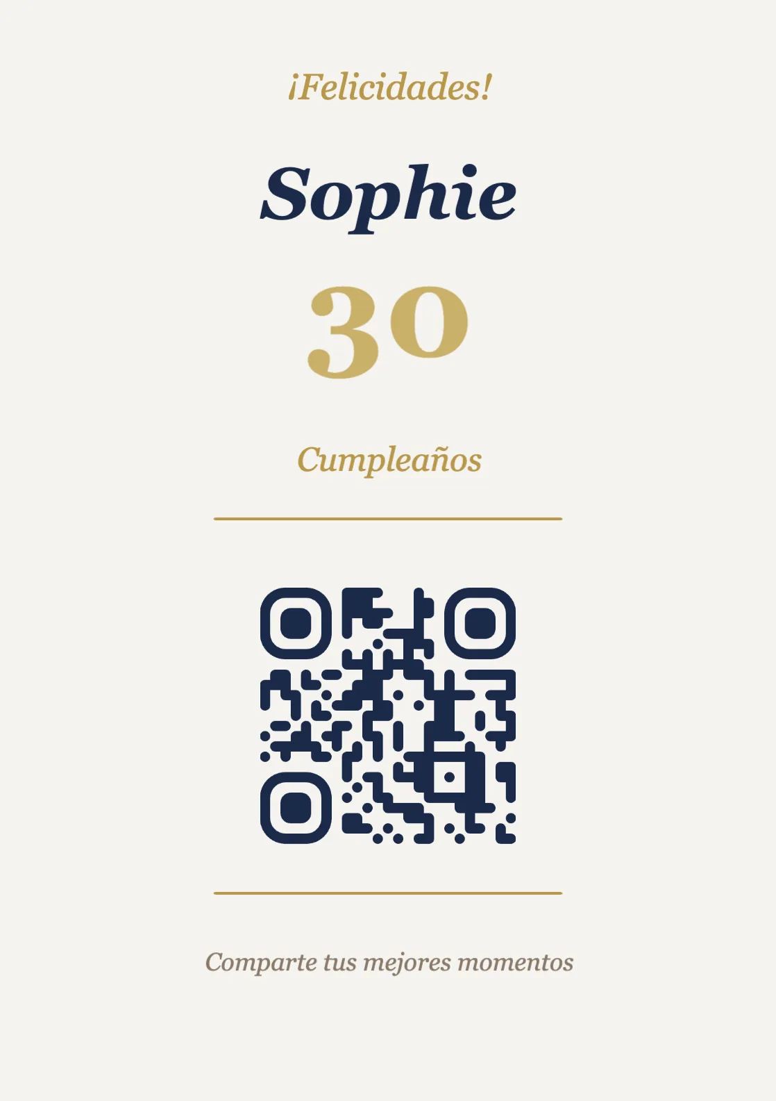 Plantilla de atril con código QR para cumpleaños, Elegante A7 vertical