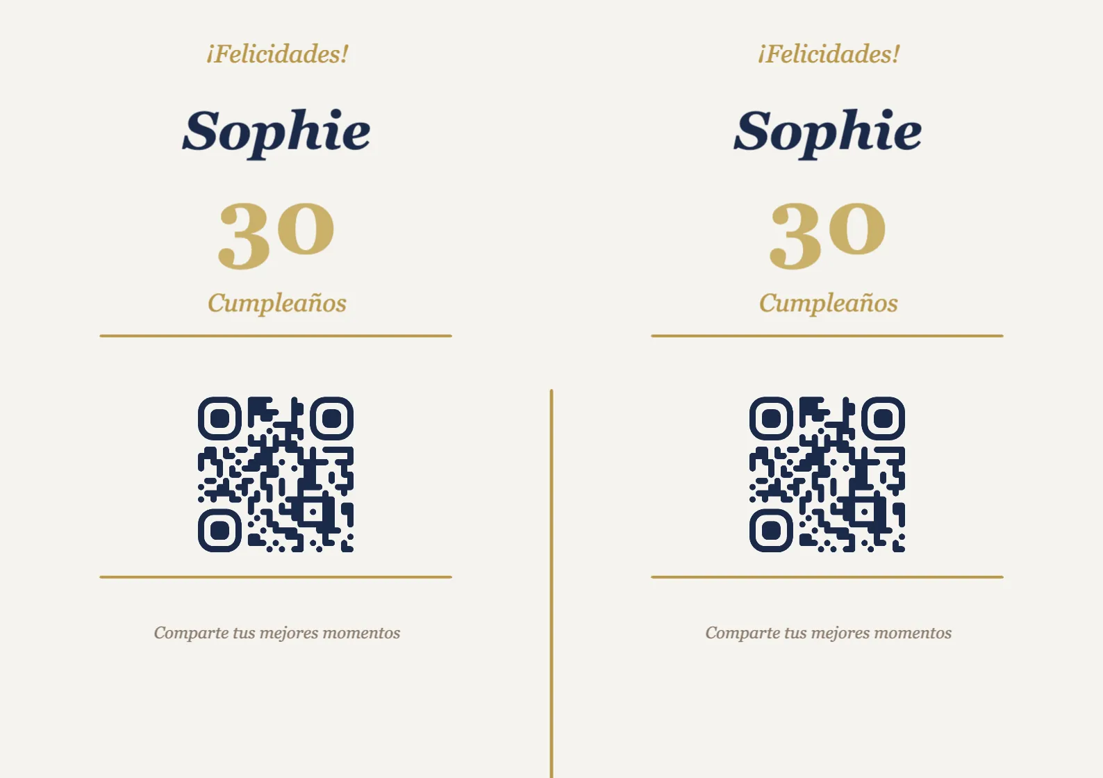 Plantilla de atril con código QR para cumpleaños, Elegante A7 horizontal para plegar