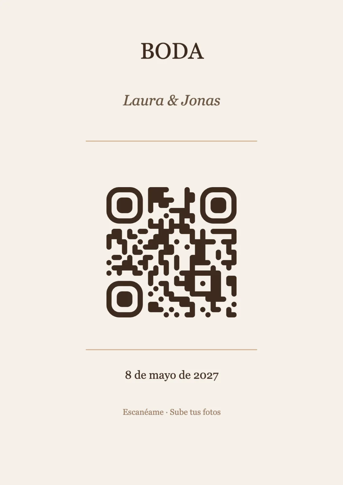 Plantilla de tarjeta de mesa con código QR para boda, Elegante A4 vertical