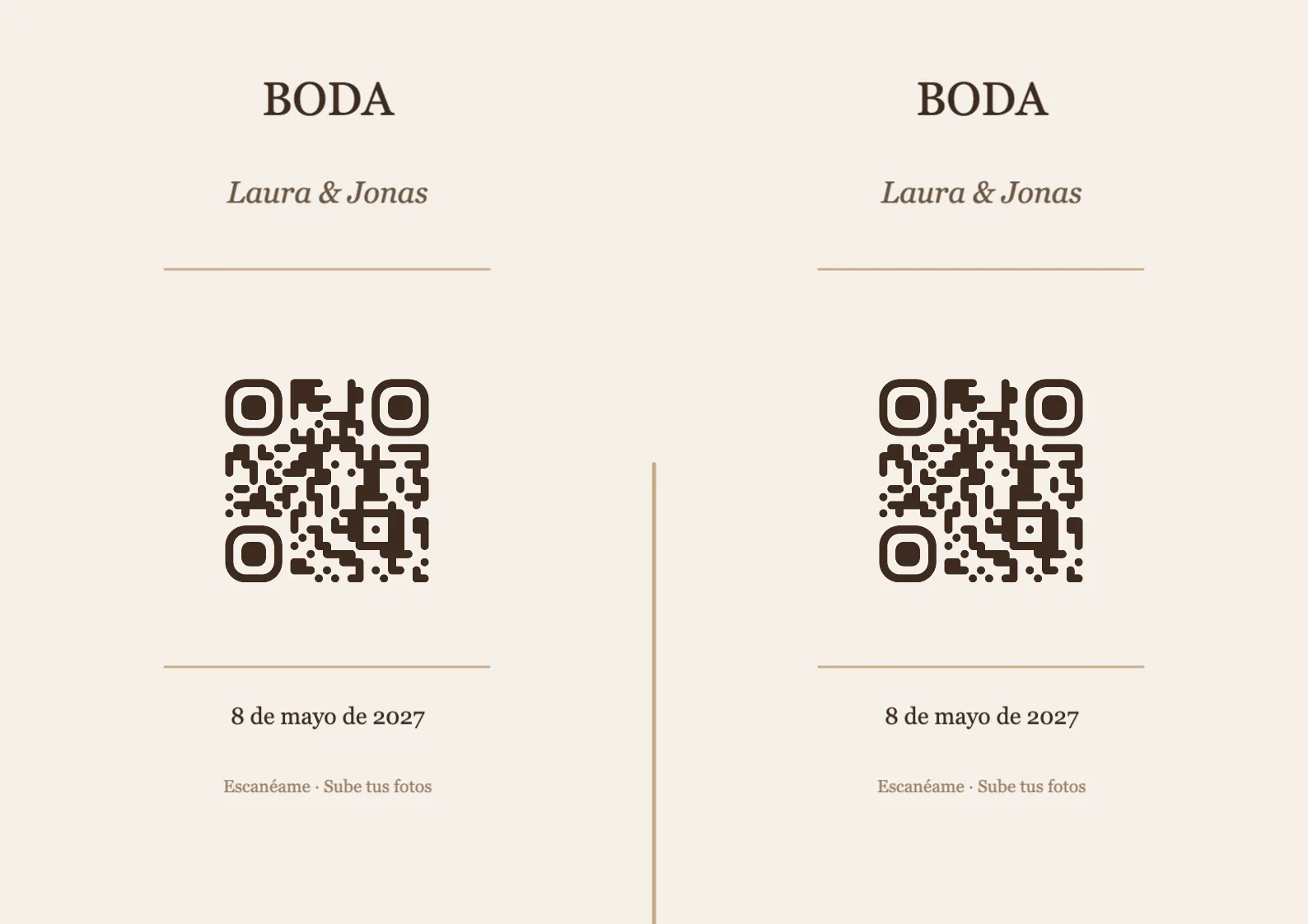 Plantilla de tarjeta de mesa con código QR para boda, Elegante A4 horizontal para plegar