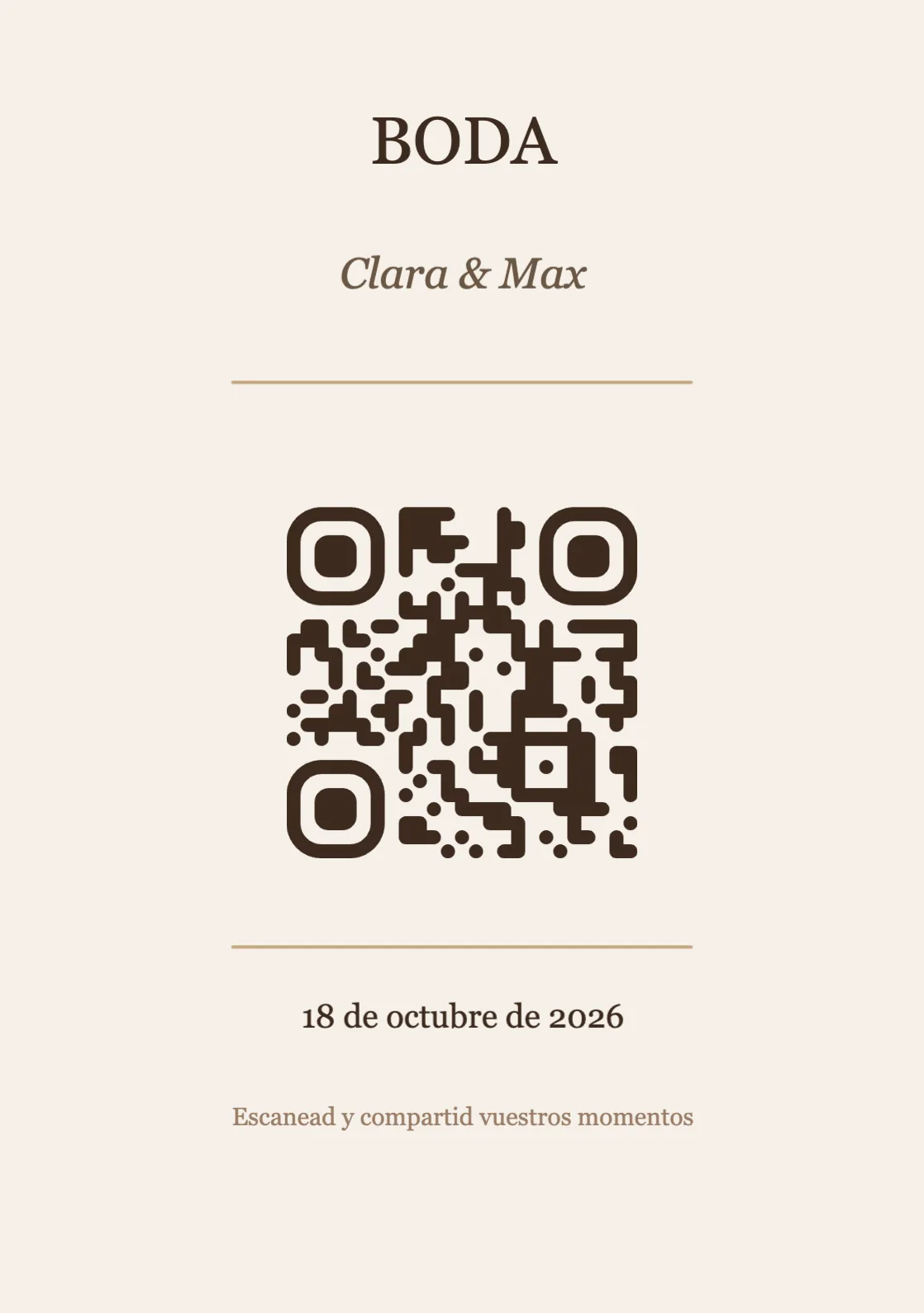 Plantilla de tarjeta de mesa con código QR para boda, Elegante A5 vertical