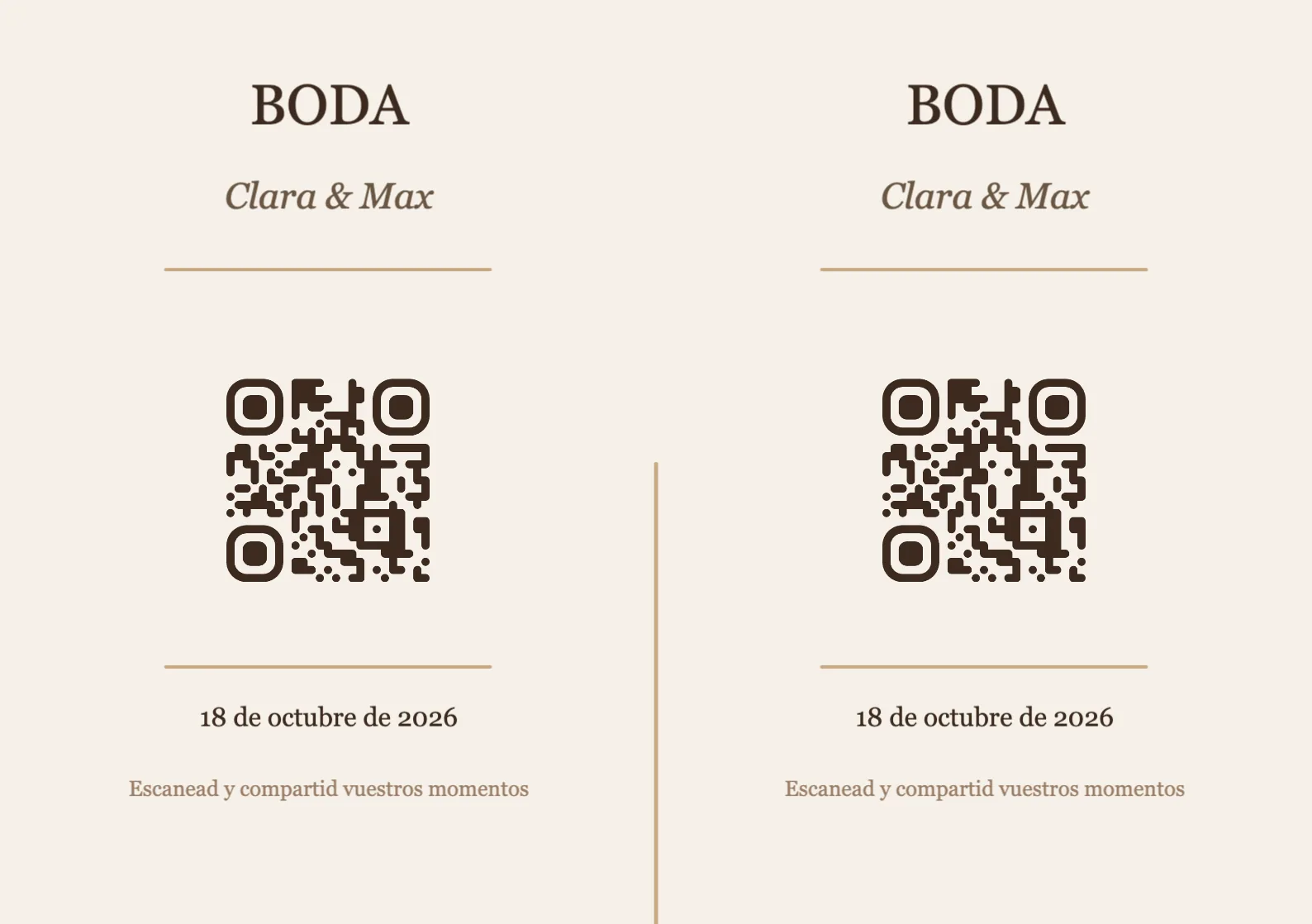 Plantilla de tarjeta de mesa con código QR para boda, Elegante A5 horizontal para plegar