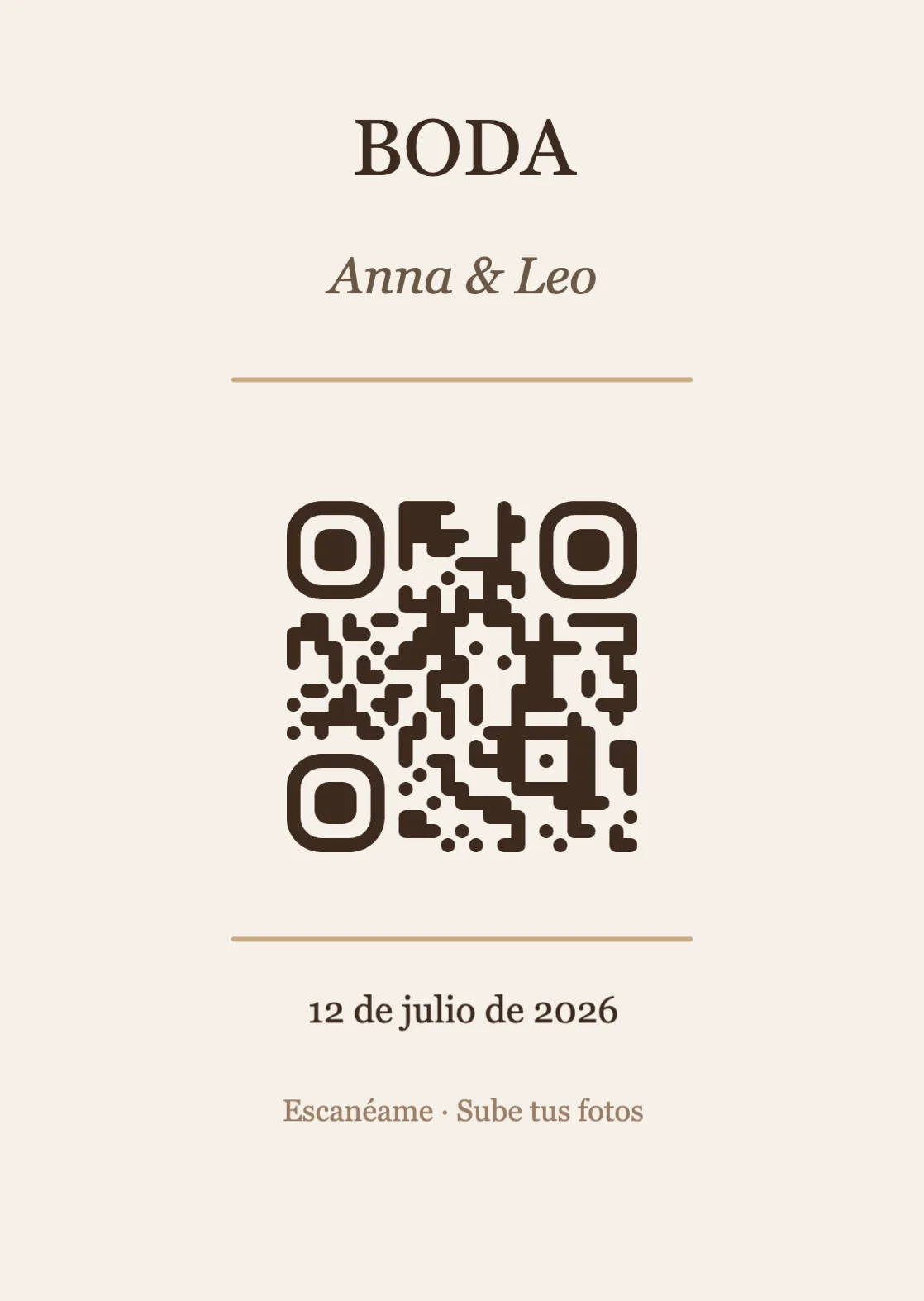 Plantilla de tarjeta de mesa con código QR para boda, Elegante A6 vertical