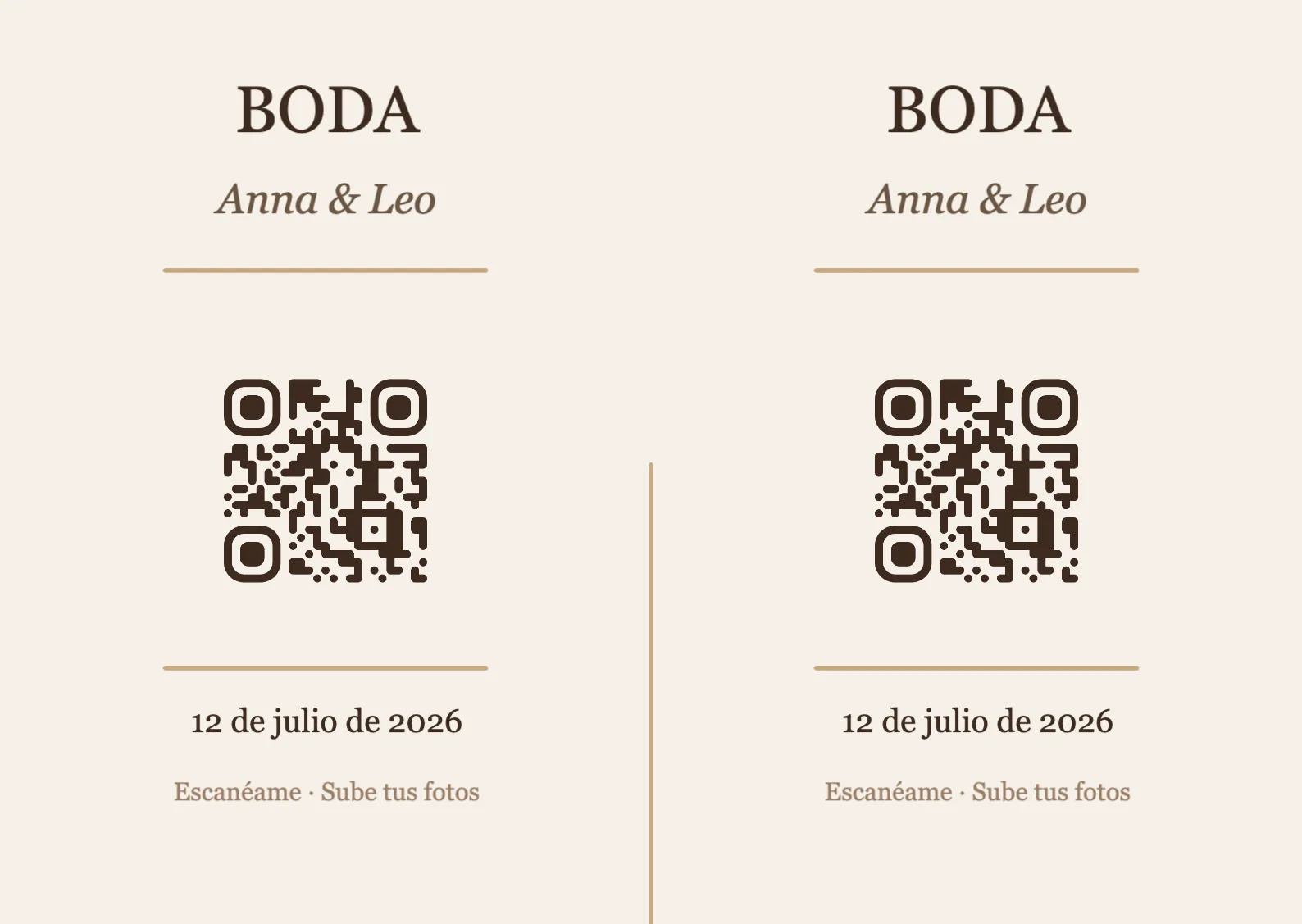 Plantilla de tarjeta de mesa con código QR para boda, Elegante A6 horizontal para plegar