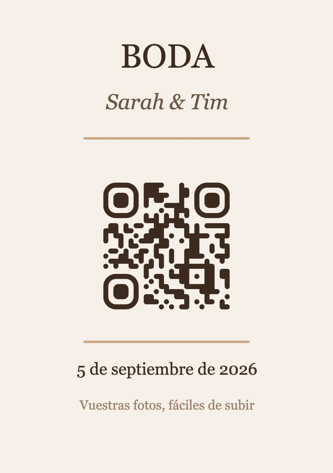 Plantilla de tarjeta de mesa con código QR para boda, Elegante A7 vertical