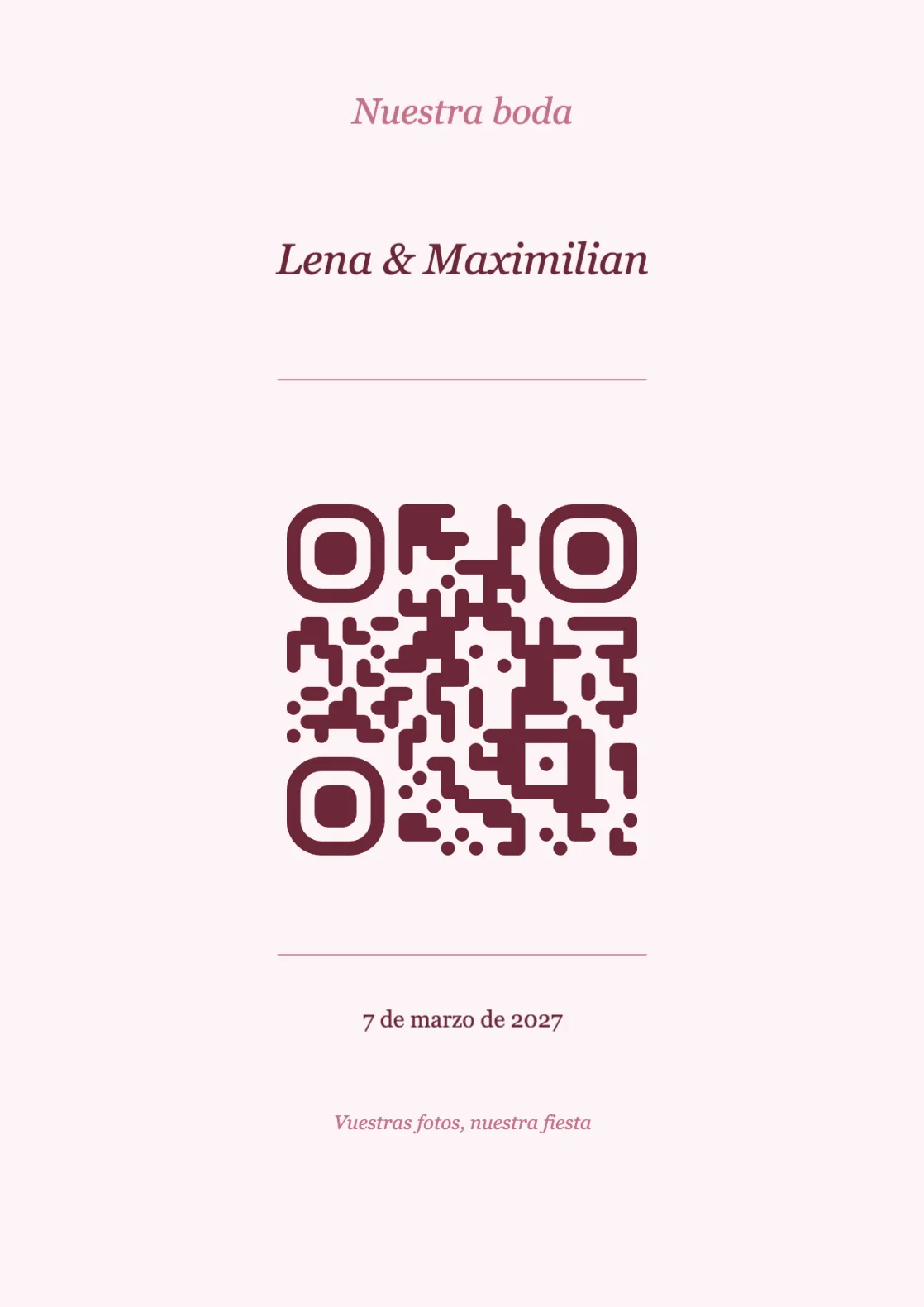 Plantilla de tarjeta de mesa con código QR para boda, Romántico A4 vertical