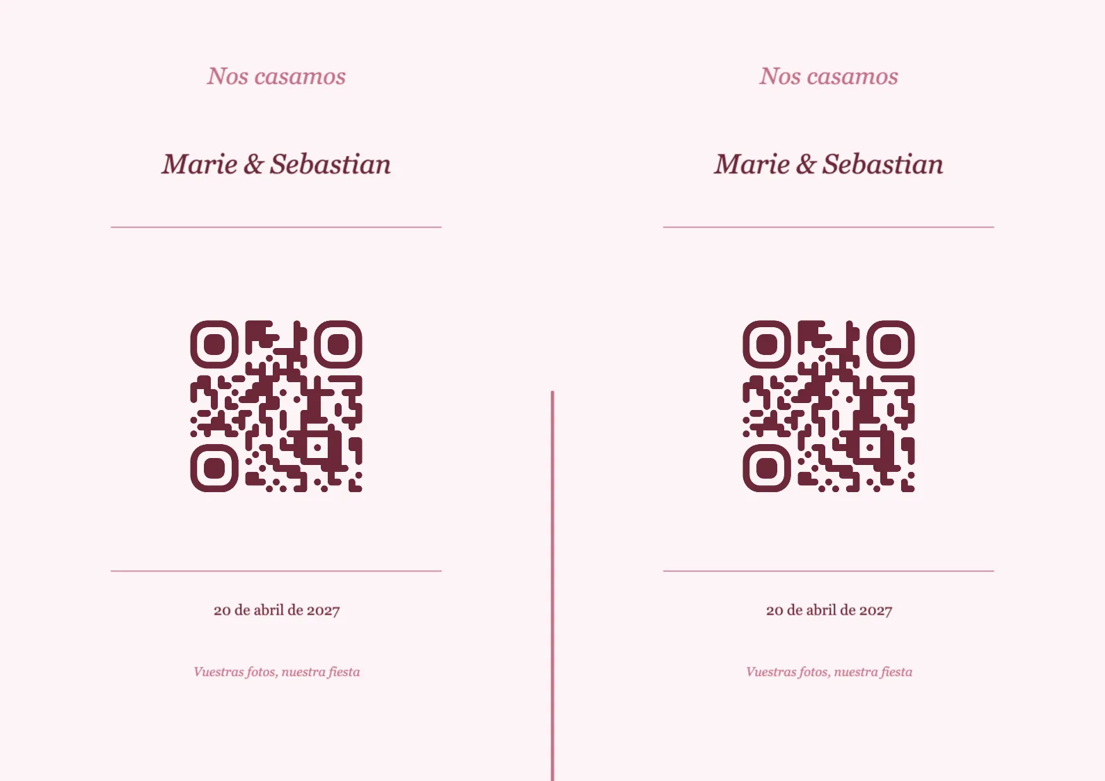 Plantilla de tarjeta de mesa con código QR para boda, Romántico A4 horizontal para plegar