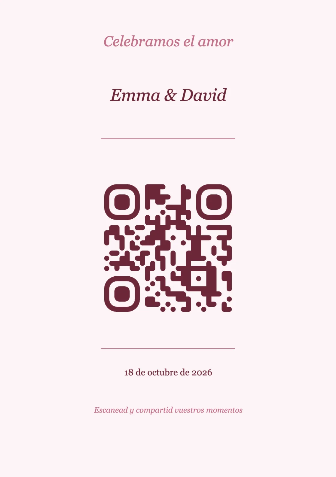 Plantilla de tarjeta de mesa con código QR para boda, Romántico A5 vertical