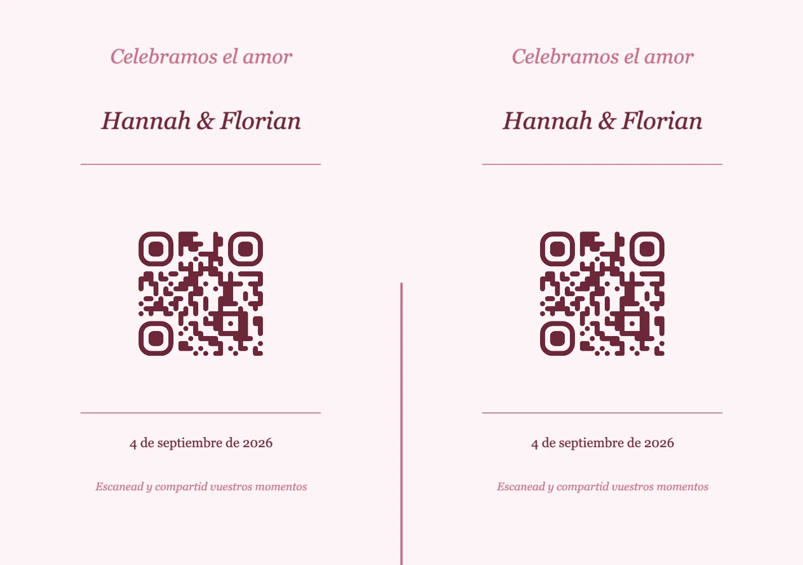 Plantilla de tarjeta de mesa con código QR para boda, Romántico A5 horizontal para plegar