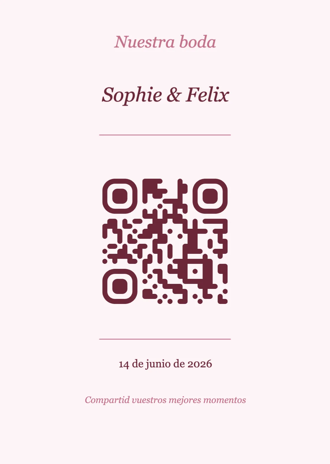 Plantilla de tarjeta de mesa con código QR para boda, Romántico A6 vertical