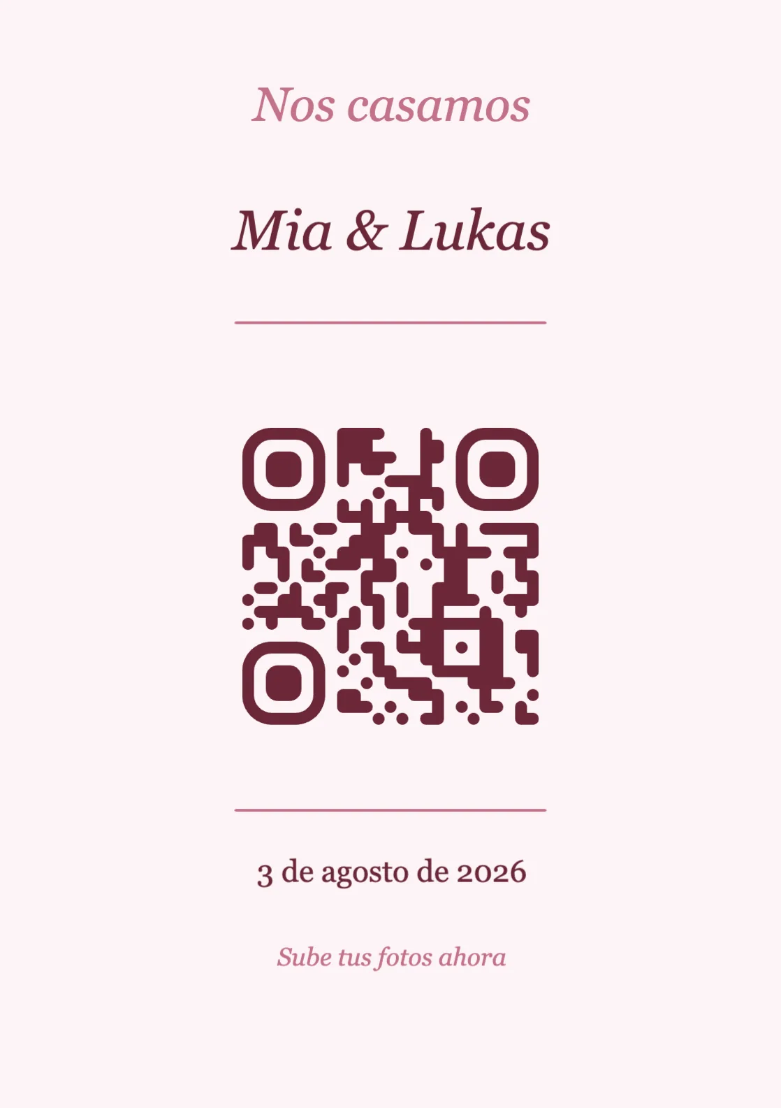 Plantilla de tarjeta de mesa con código QR para boda, Romántico A7 vertical