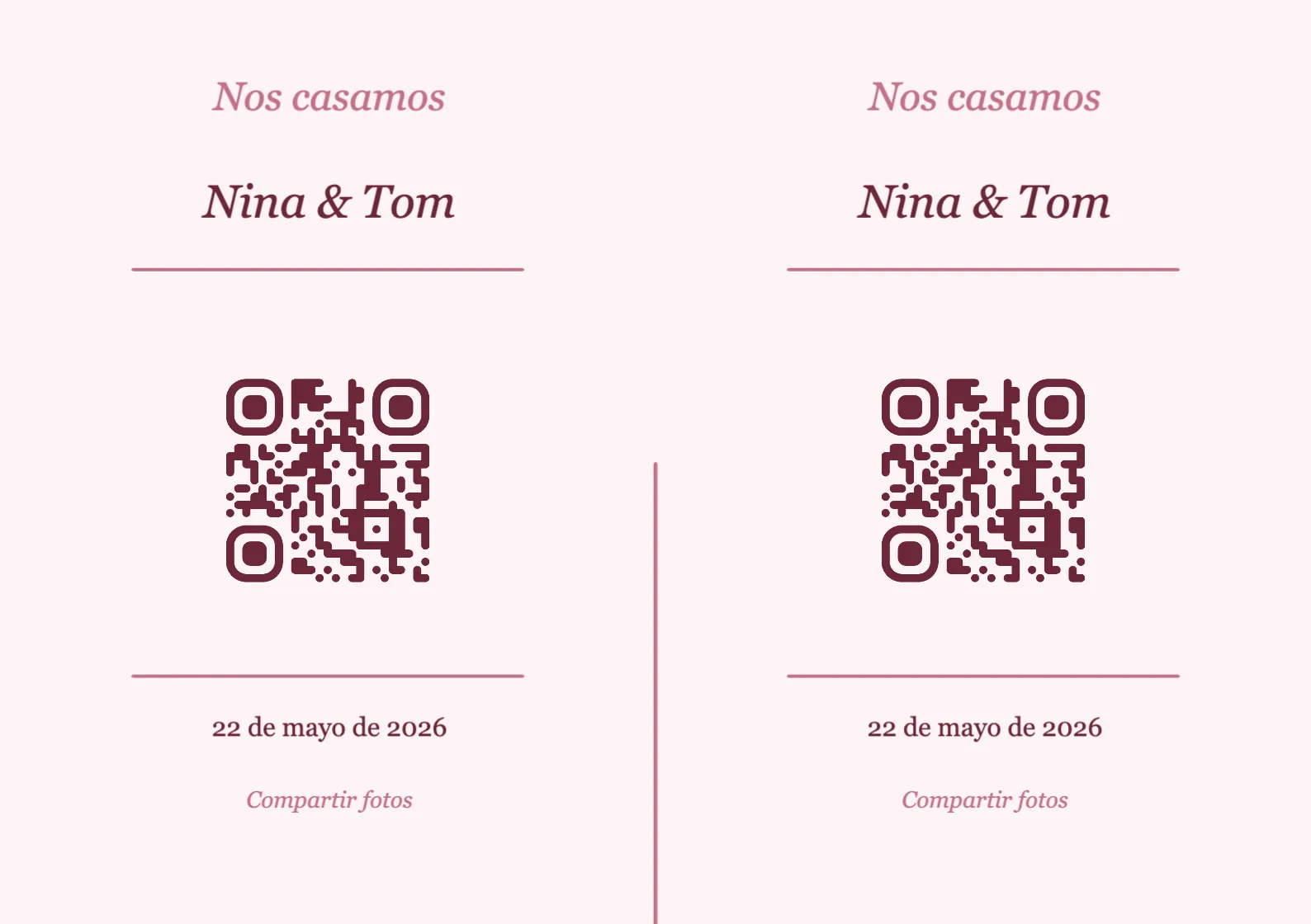 Plantilla de tarjeta de mesa con código QR para boda, Romántico A7 horizontal para plegar