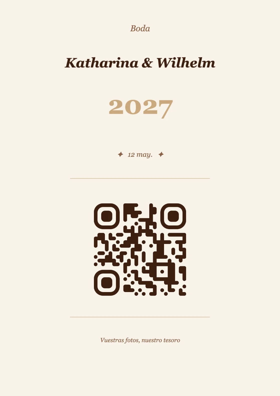 Plantilla de tarjeta de mesa con código QR para boda, Vintage A4 vertical