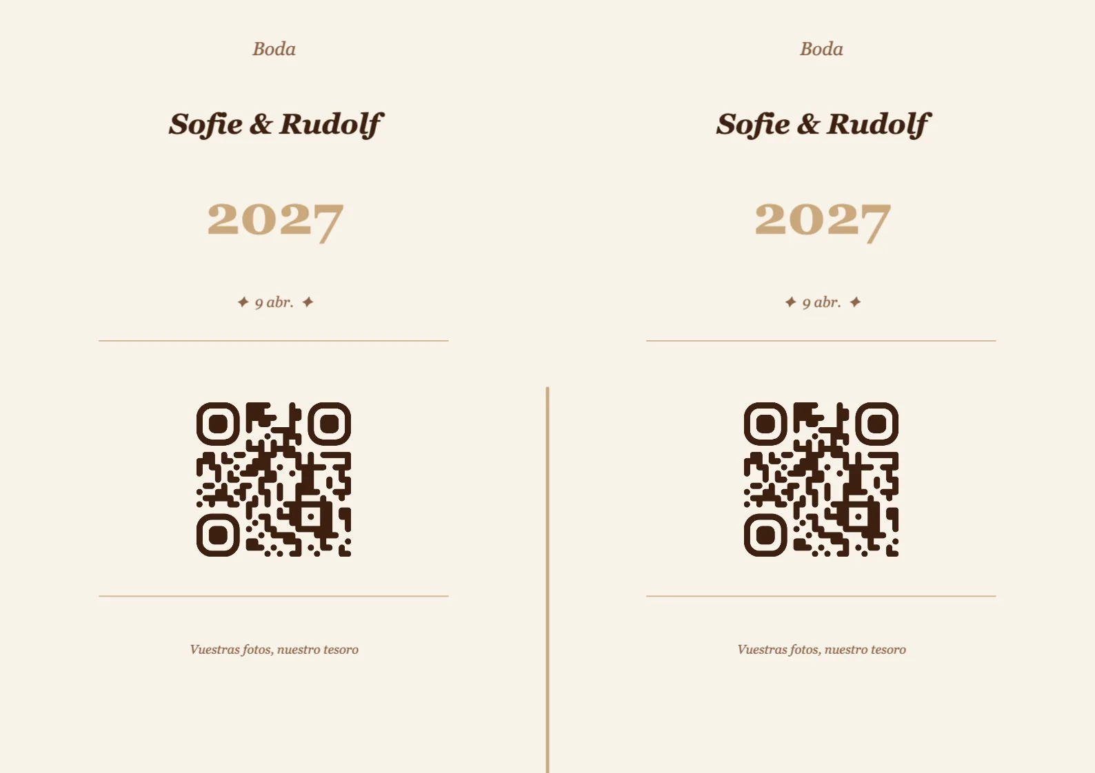 Plantilla de tarjeta de mesa con código QR para boda, Vintage A4 horizontal para plegar