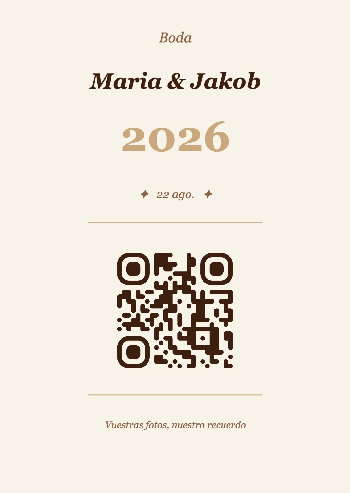 Plantilla de tarjeta de mesa con código QR para boda, Vintage A6 vertical