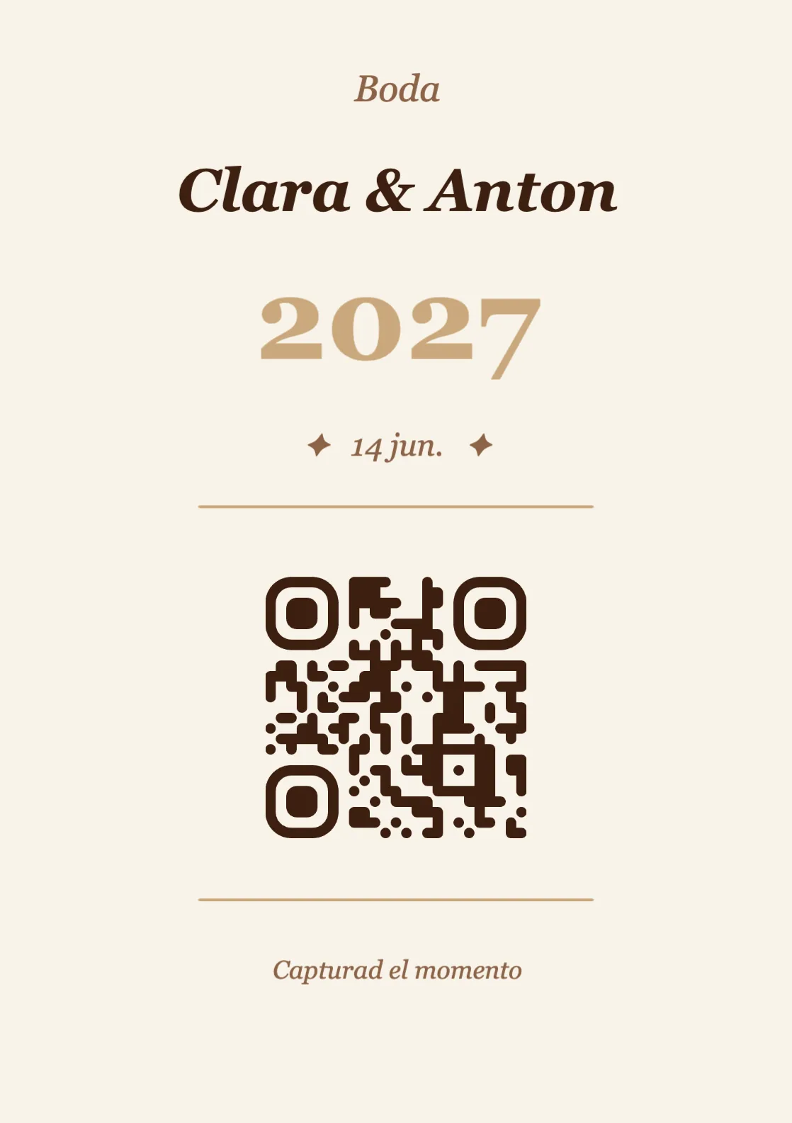 Plantilla de tarjeta de mesa con código QR para boda, Vintage A7 vertical