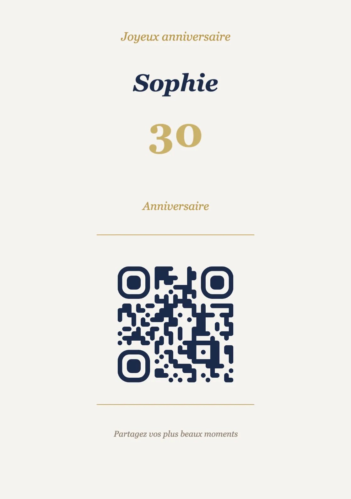 Modèle de chevalet avec QR code pour anniversaire, Élégant A5 portrait