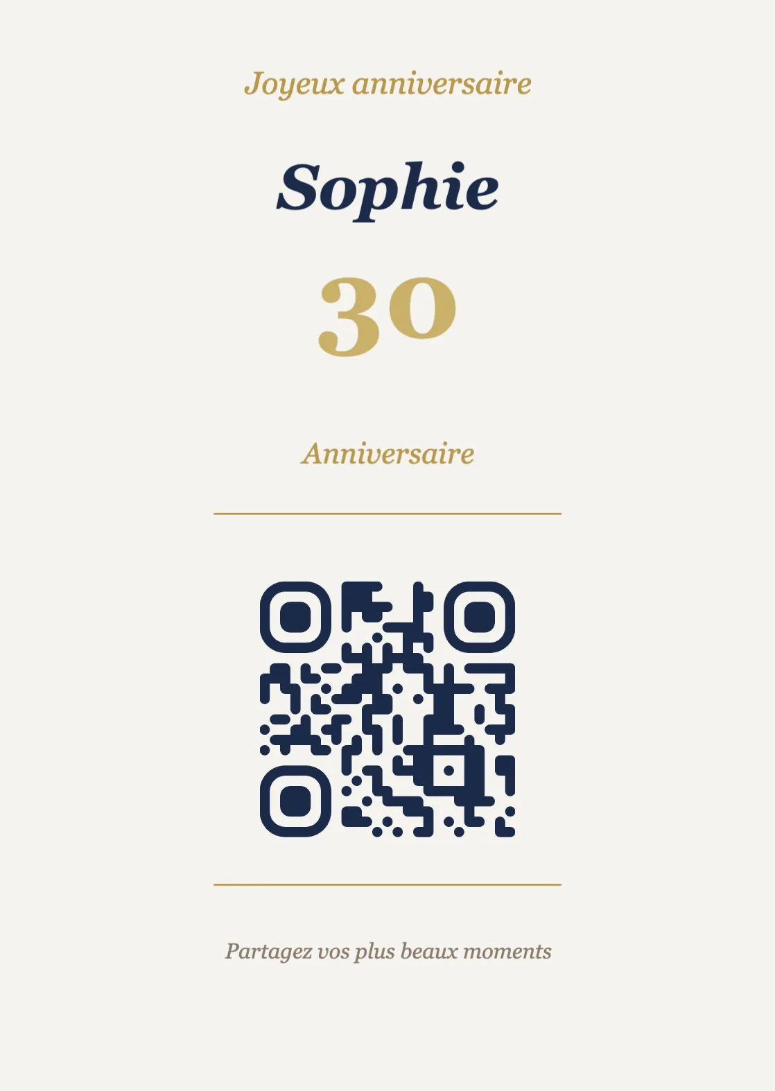 Modèle de chevalet avec QR code pour anniversaire, Élégant A6 portrait