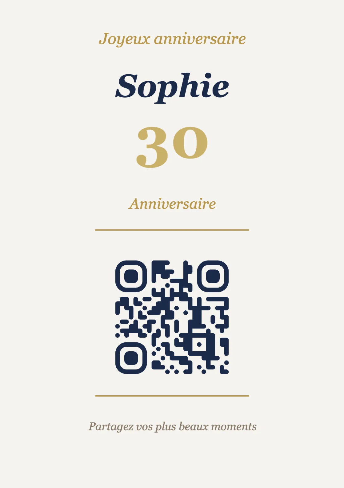 Modèle de chevalet avec QR code pour anniversaire, Élégant A7 portrait