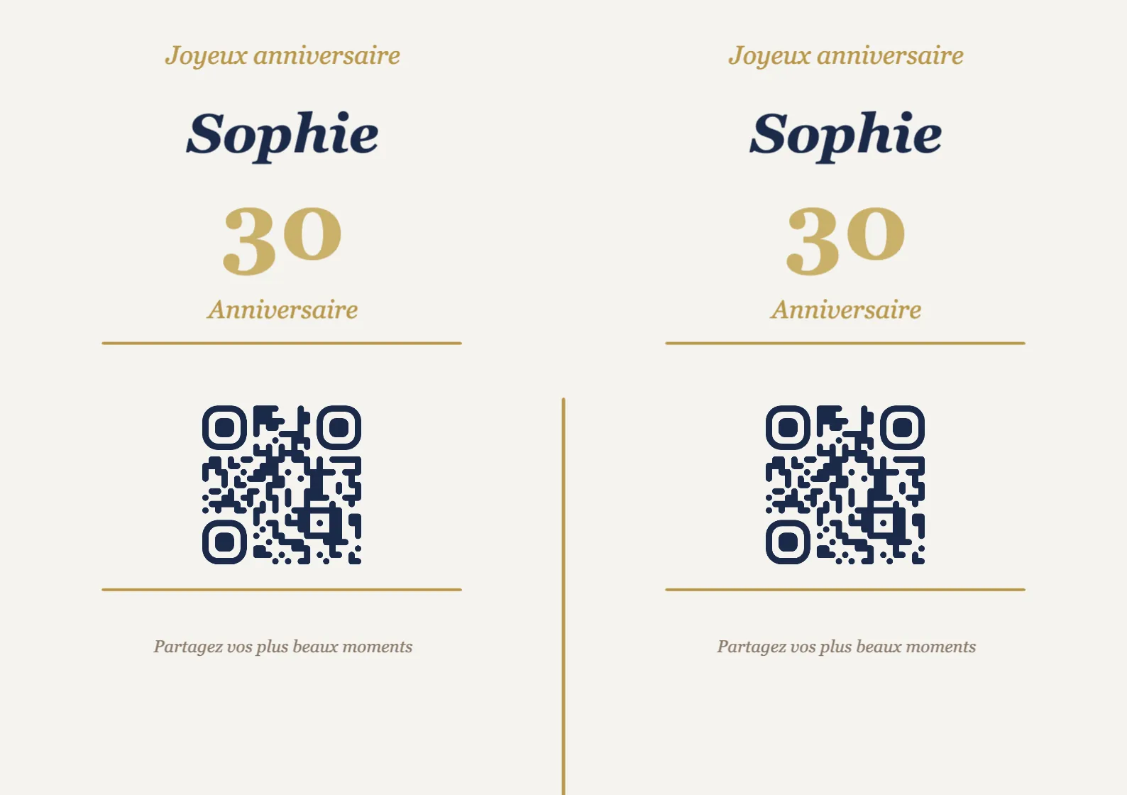 Modèle de chevalet avec QR code pour anniversaire, Élégant A7 paysage à plier
