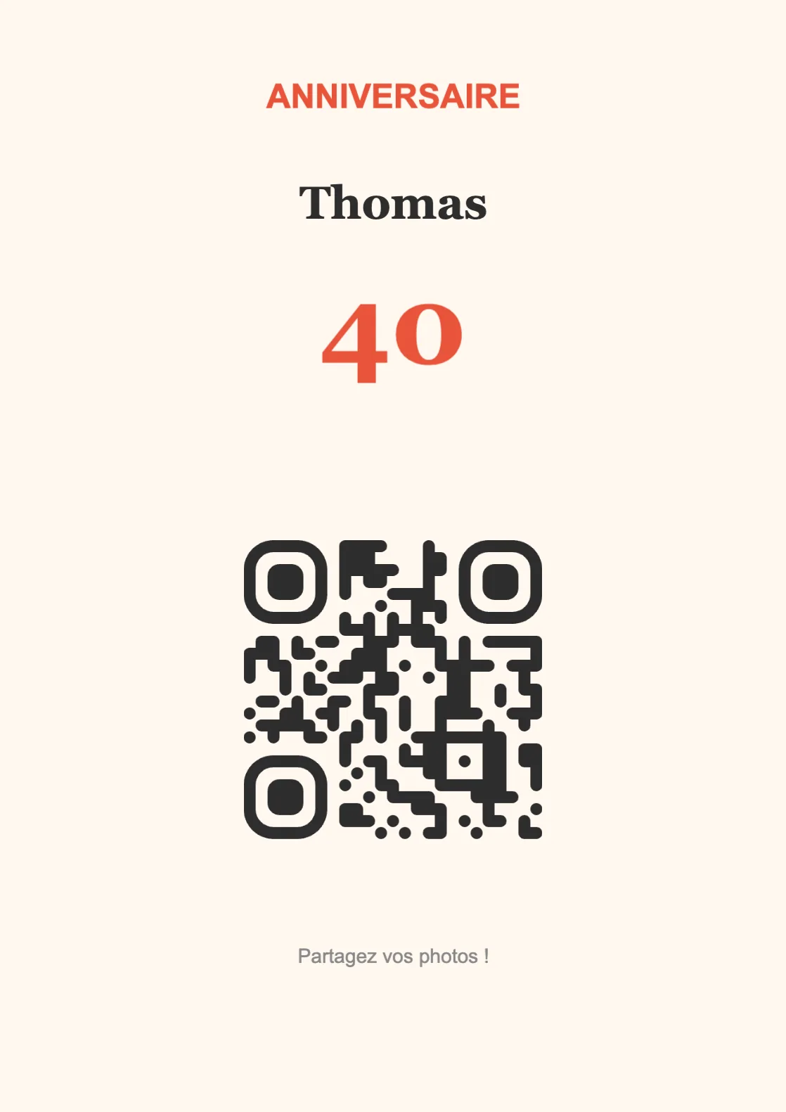 Modèle de chevalet avec QR code pour anniversaire, Festif A4 portrait