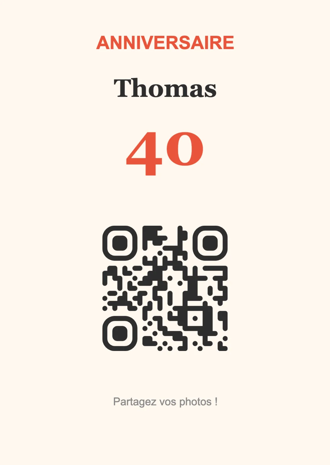 Modèle de chevalet avec QR code pour anniversaire, Festif A6 portrait