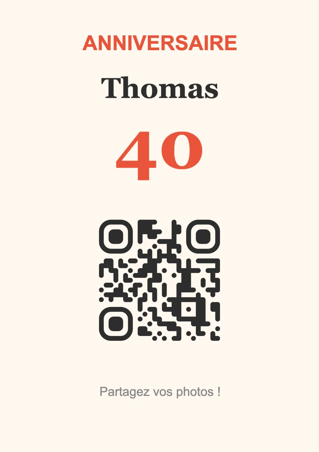 Modèle de chevalet avec QR code pour anniversaire, Festif A7 portrait