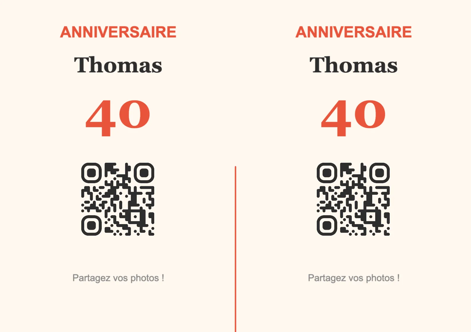 Modèle de chevalet avec QR code pour anniversaire, Festif A7 paysage à plier