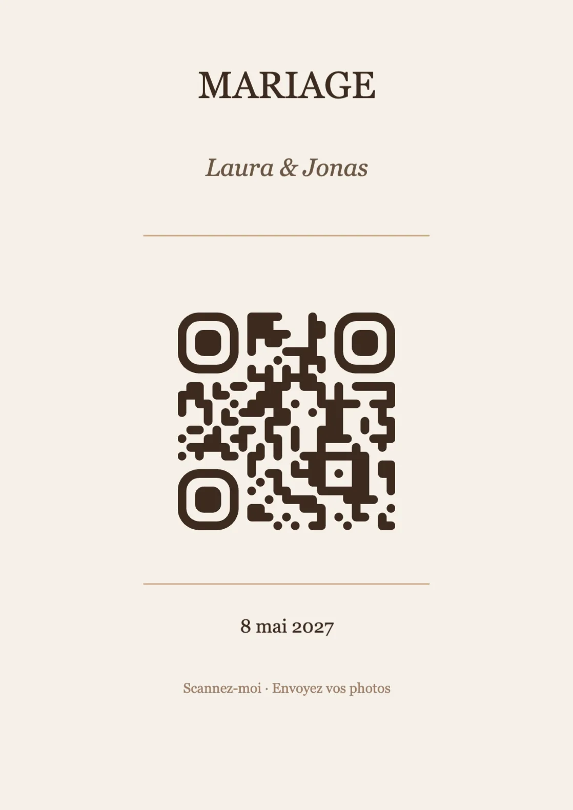 Modèle de marque-place avec QR code pour mariage, Élégant A4 portrait