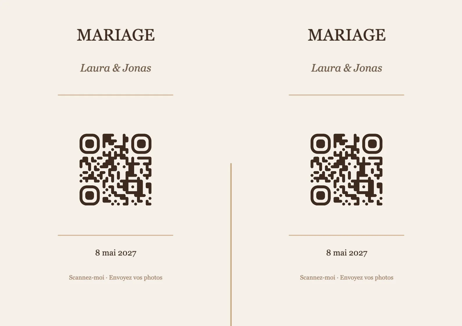 Modèle de marque-place avec QR code pour mariage, Élégant A4 paysage à plier