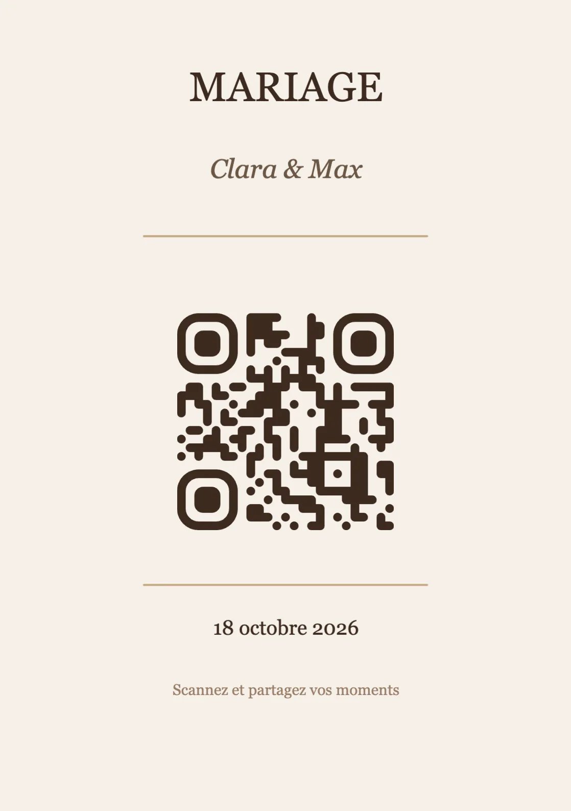 Modèle de marque-place avec QR code pour mariage, Élégant A5 portrait