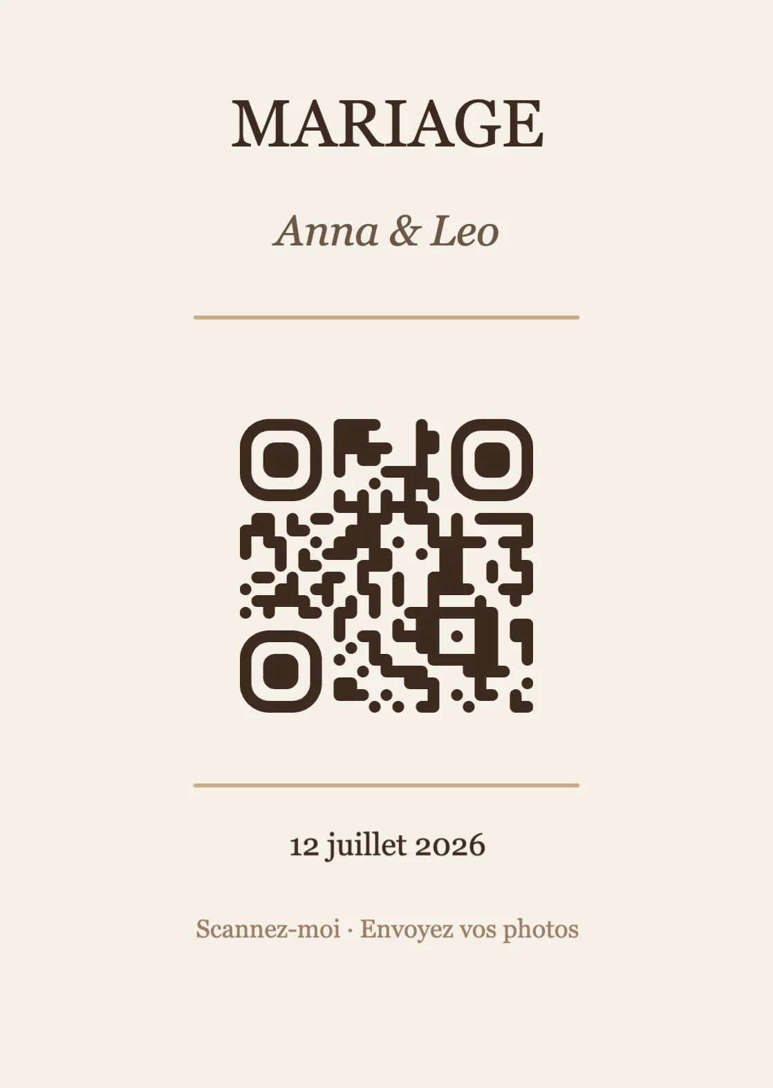 Modèle de marque-place avec QR code pour mariage, Élégant A6 portrait