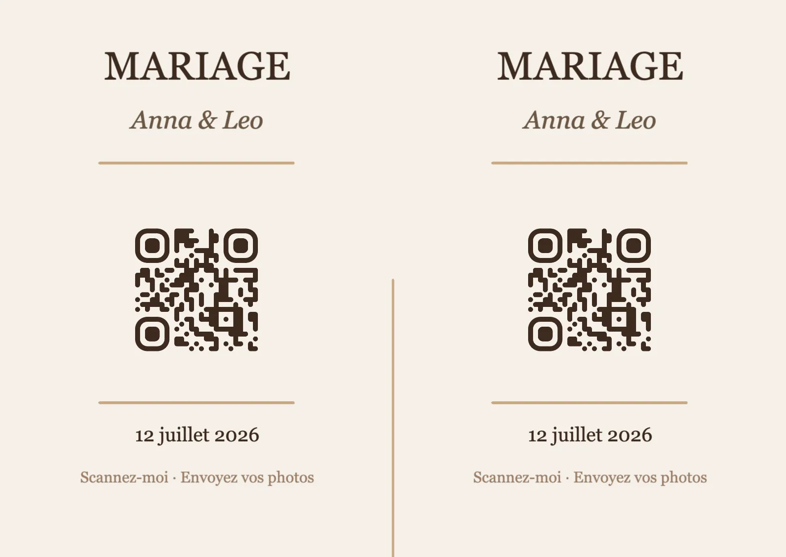 Modèle de marque-place avec QR code pour mariage, Élégant A6 paysage à plier