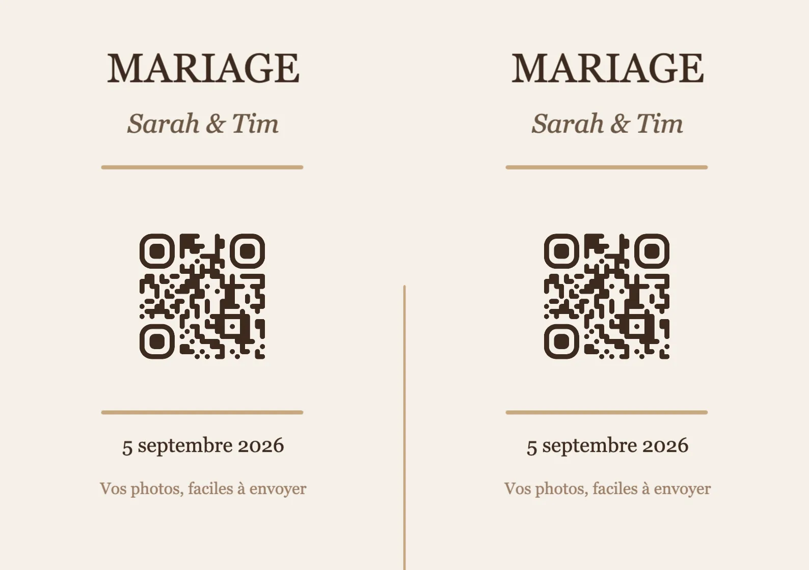 Modèle de marque-place avec QR code pour mariage, Élégant A7 paysage à plier
