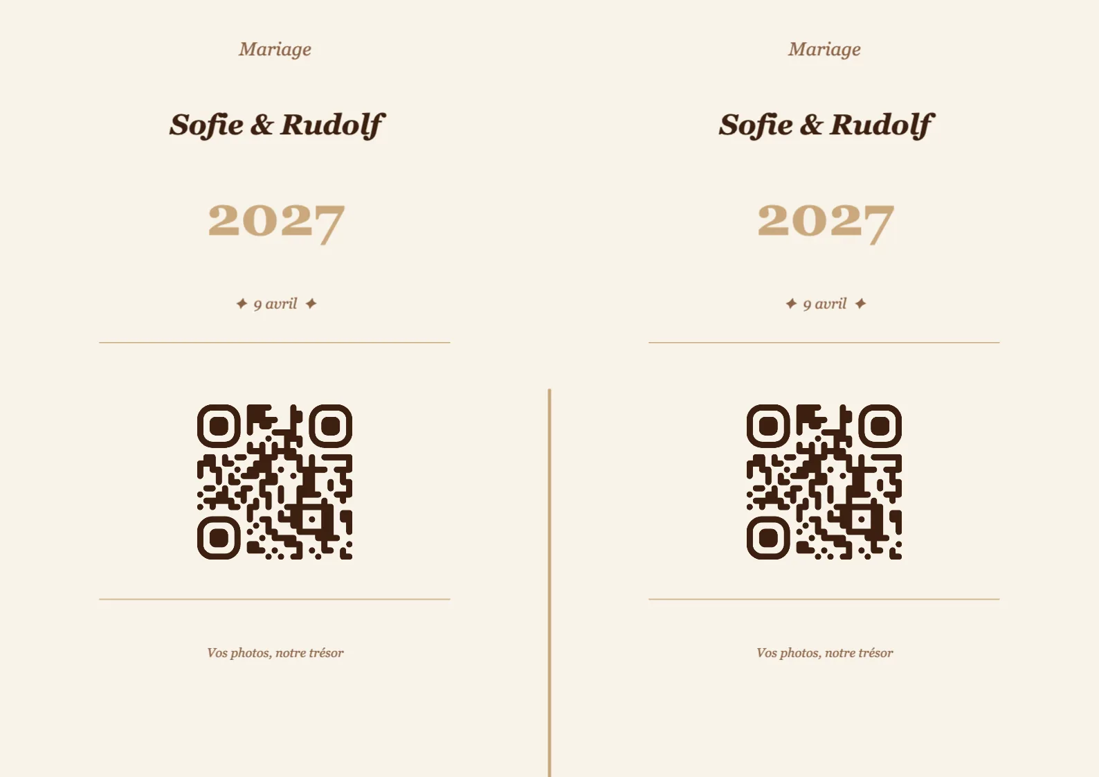 Modèle de marque-place avec QR code pour mariage, Vintage A4 paysage à plier