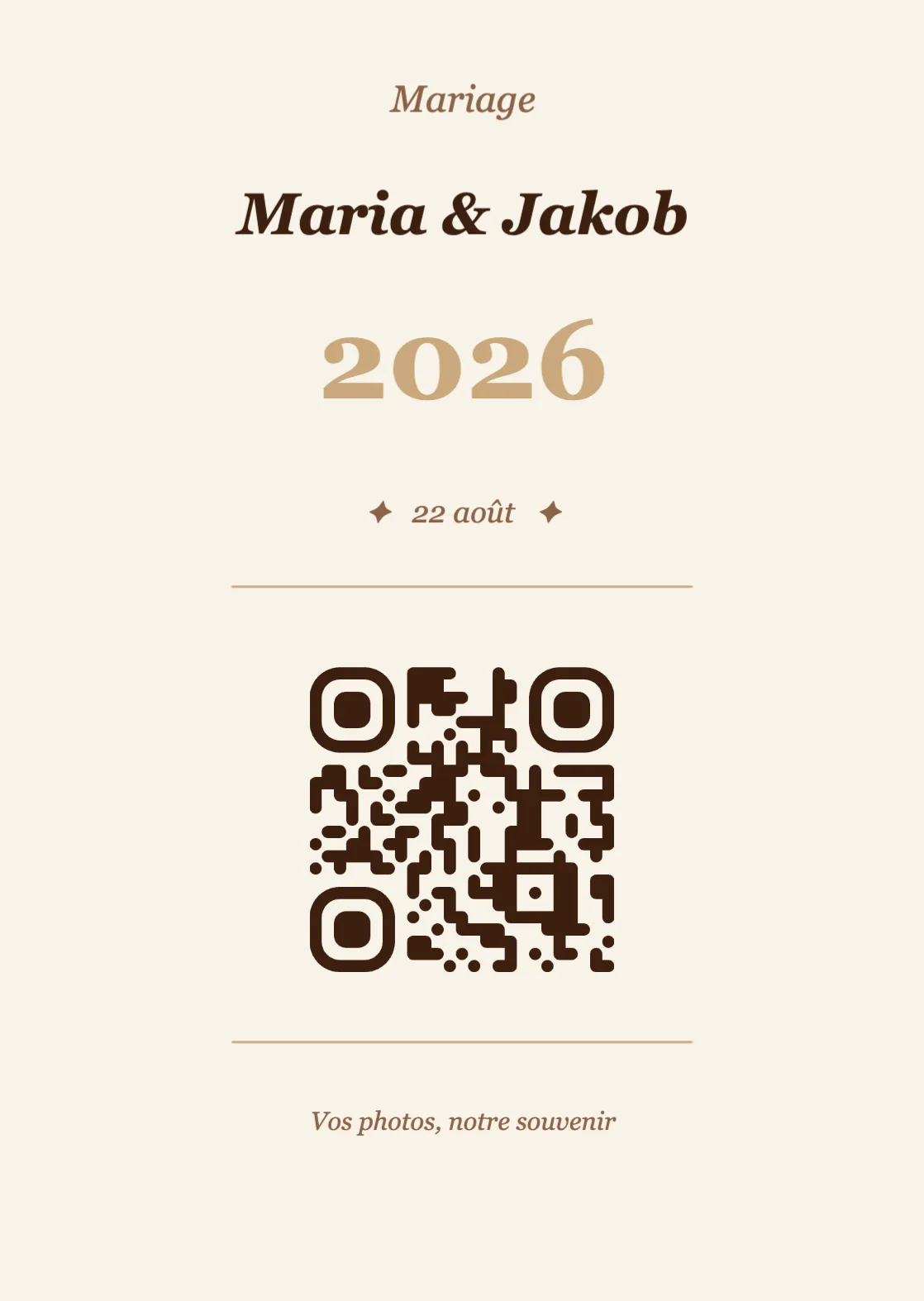 Modèle de marque-place avec QR code pour mariage, Vintage A6 portrait